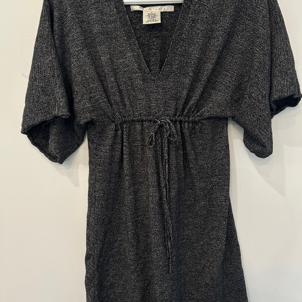 Max Studio Charcoal V-Neck Knit Drawstring Dress